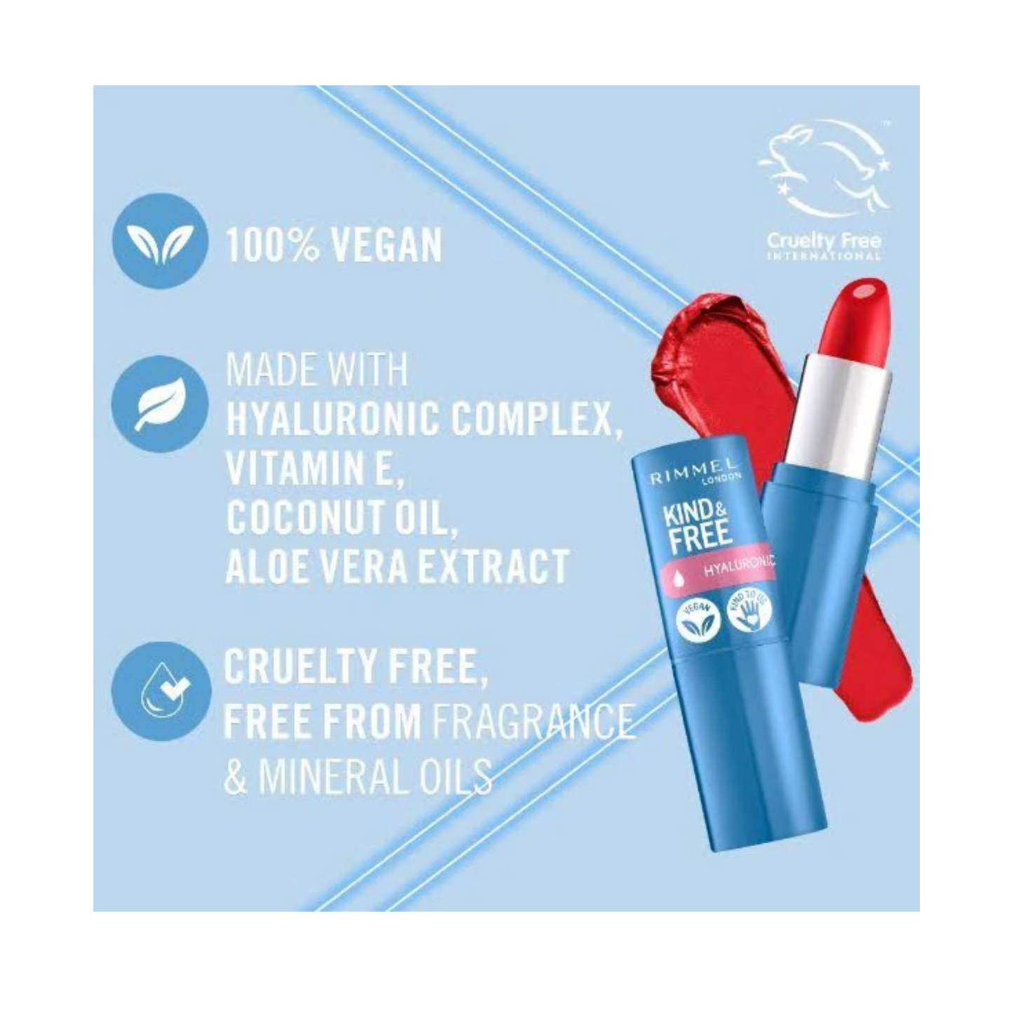 RIMMEL Kind & Free Hyaluronic Acid Satin Lipstick - Scarlet Flame