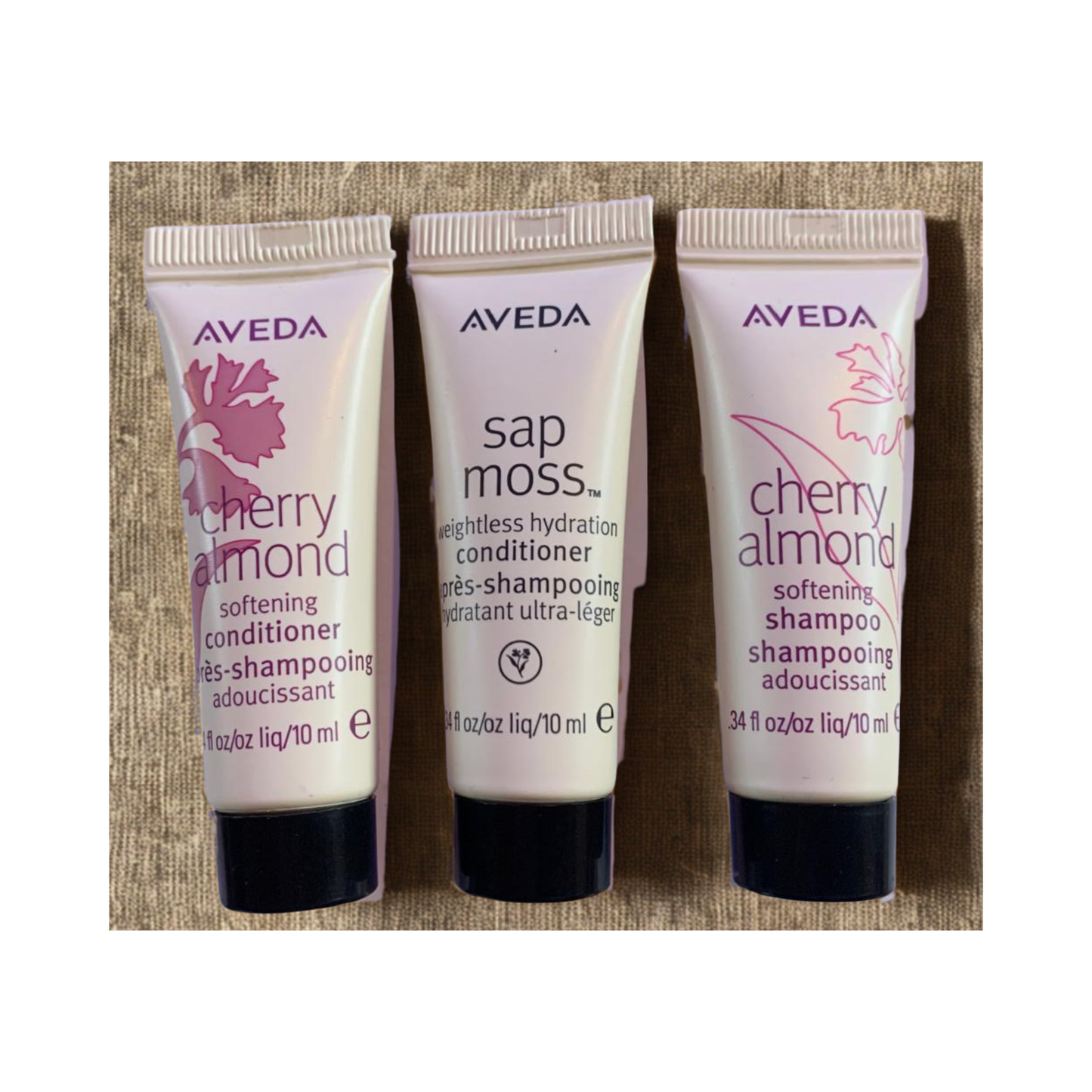 Aveda Cherry Almond Softening Conditioner 10ml, Shampoo and Aveda Sap Moss Weightless Hydrating Conditioner