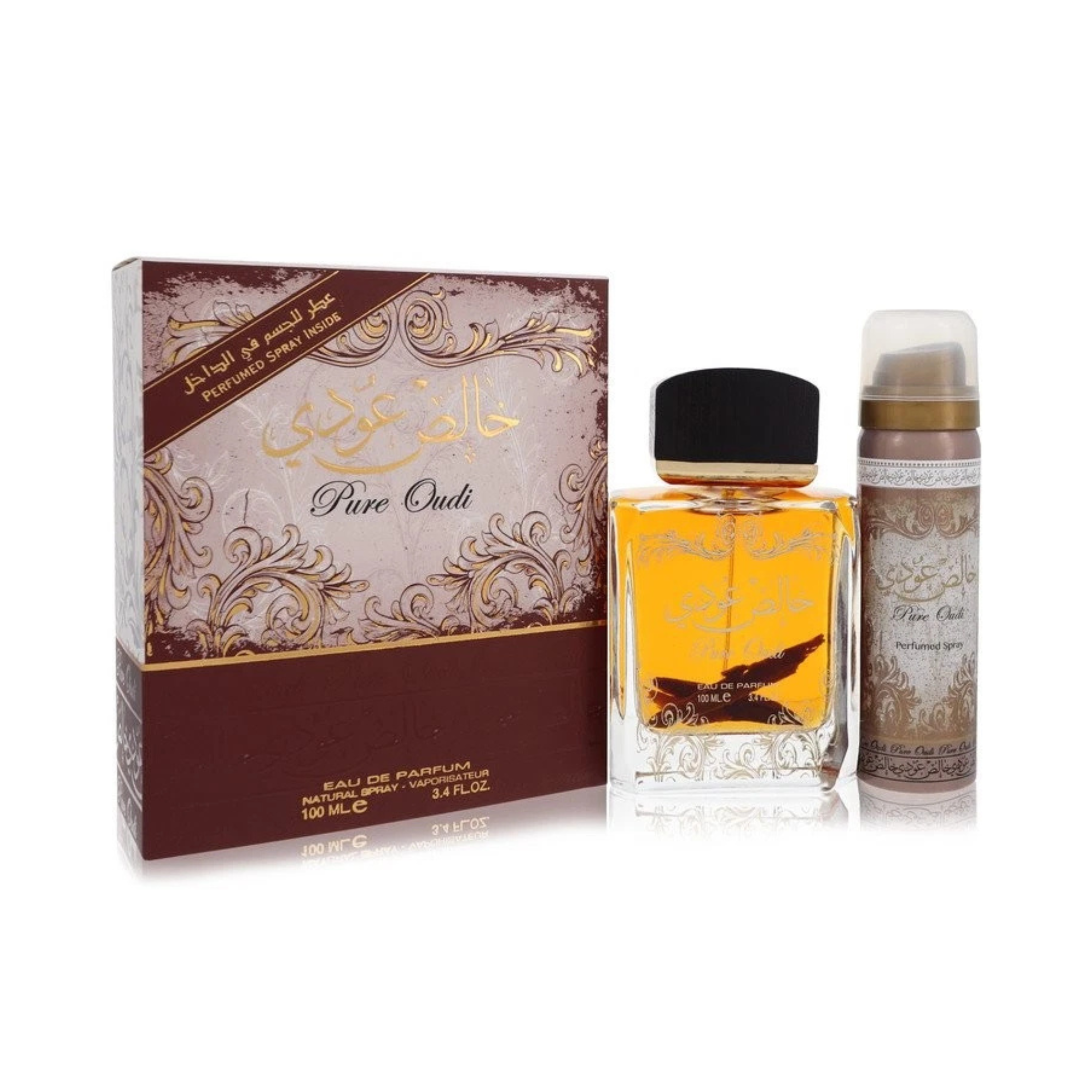 LATTAFA Pure Oudi EAU DE PARFUM SPRAY 3.4 OZ & DEODORANT 1.6 OZ for UNISEX