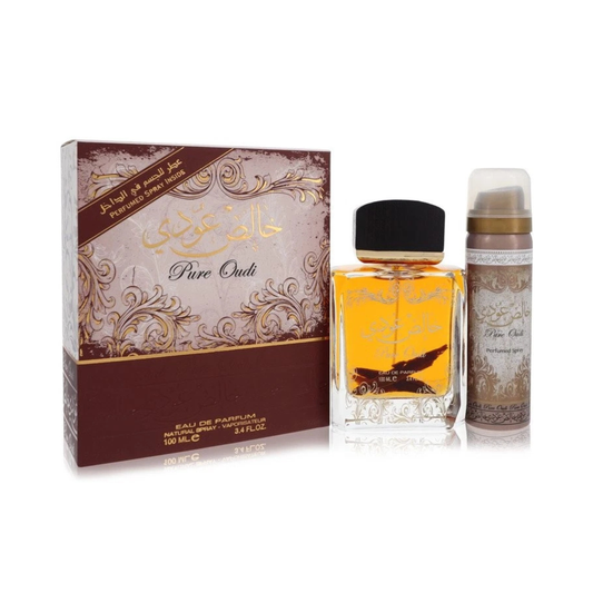 LATTAFA Pure Oudi EAU DE PARFUM SPRAY 3.4 OZ & DEODORANT 1.6 OZ for UNISEX