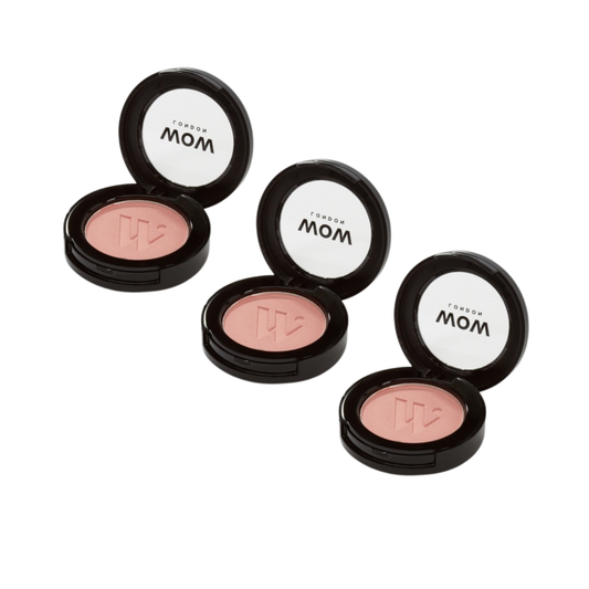Four makeup blush compact cases with 'MOM' branding on a white background