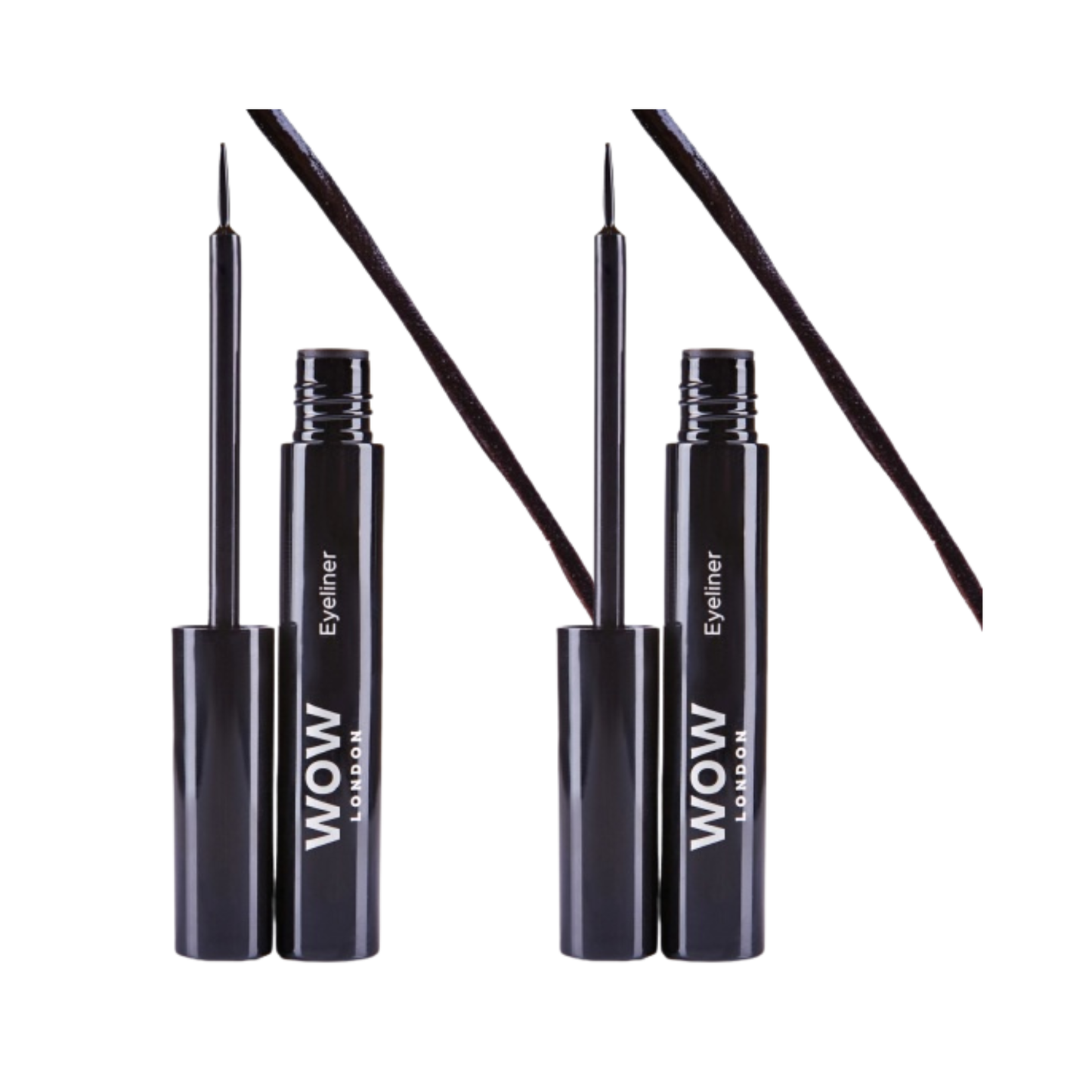 Two black eyeliner pens with applicators on a white background, featuring the WOW L:A BRONZER brand.