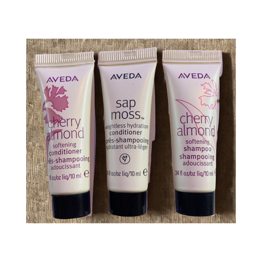 Aveda Cherry Almond Softening Conditioner 10ml, Shampoo and Aveda Sap Moss Weightless  Hydrating Conditioner