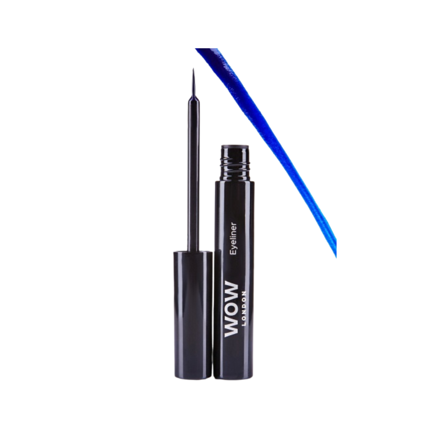 Black eyeliner pen with blue line on a white background