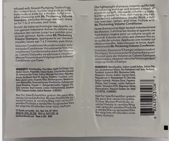 BUMBLE & BUMBLE Thickening Volume Shampoo & Conditioner Sachets 7ml each x 10 pcs